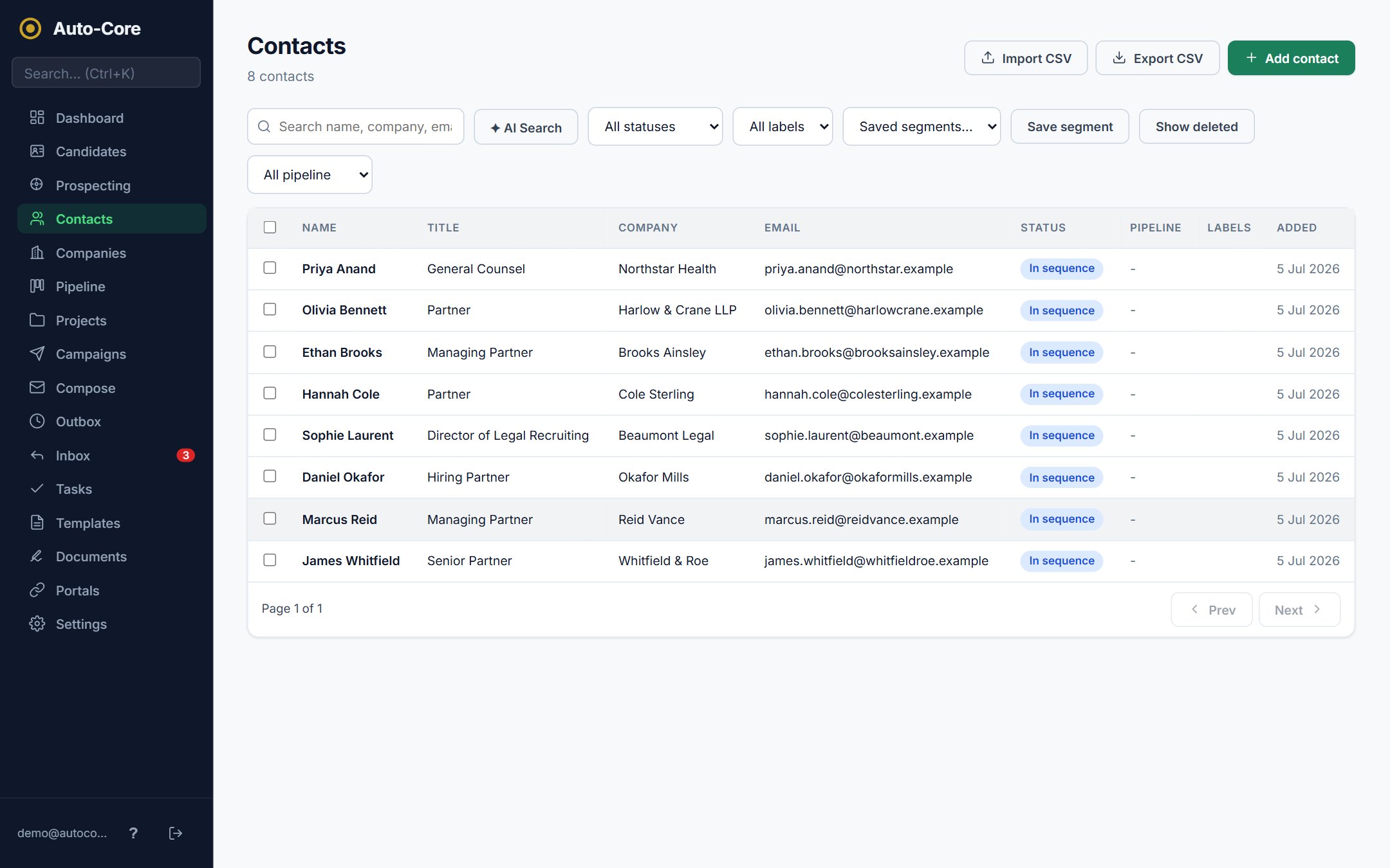 Auto-Core — contacts